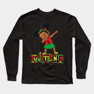 Dabbing Black Princess Juneteenth 1865 Brown Skin Girls Kids Long Sleeve T-Shirt